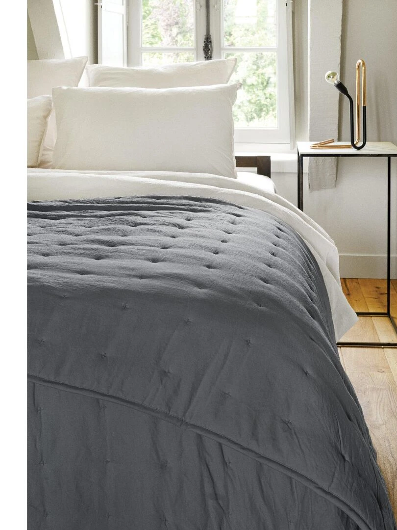 Couvre Lit en microfibre matelassée   Bleu ardoise