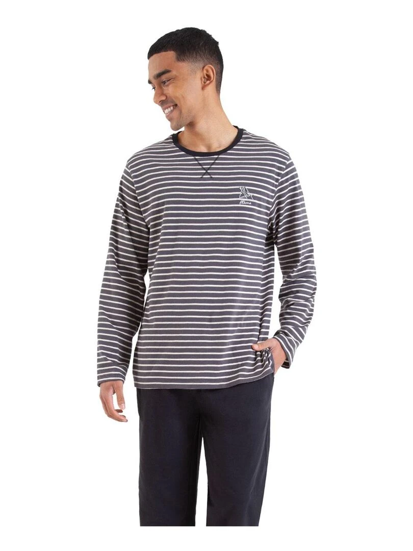 Pyjama long homme Rayures Gris Blanc