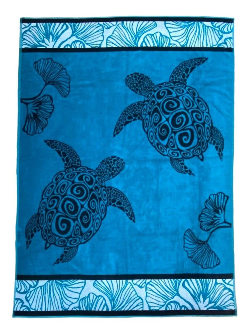 Serviette de plage éponge velours Jacquard Mallorca 140x180 400g/m² Bleu canard
