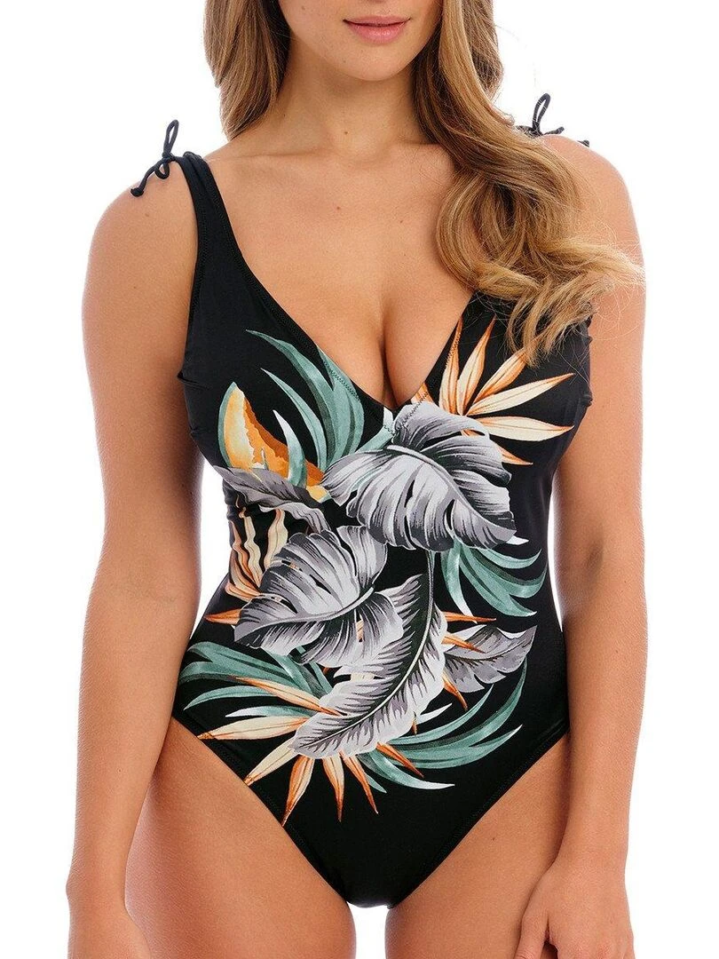 Maillot une pièce plongeant avec armatures Bamboo grove Noir
