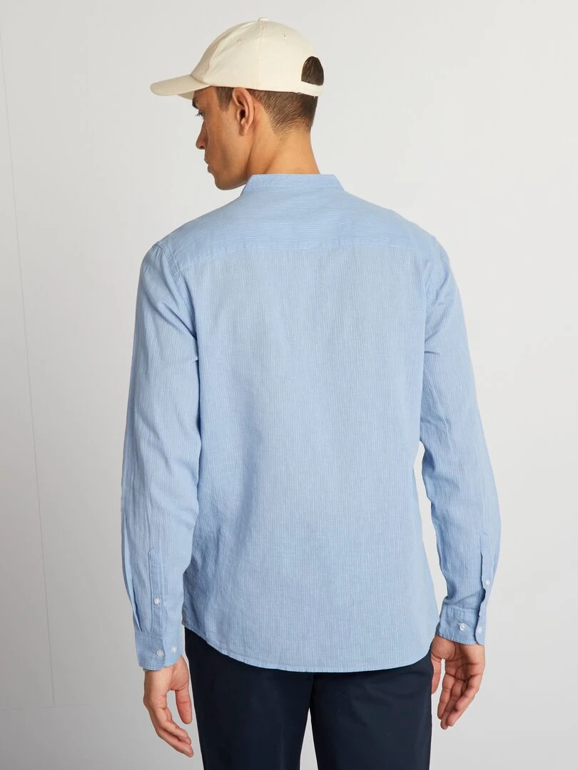 Chemise à col mao en lin mélangé   Bleu