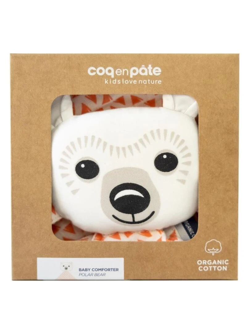 Doudou Ourson en Coton Bio   Blanc Orange