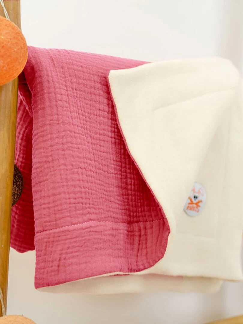 Couverture en Coton Bio Rex Blanc et Fraise   Rouge