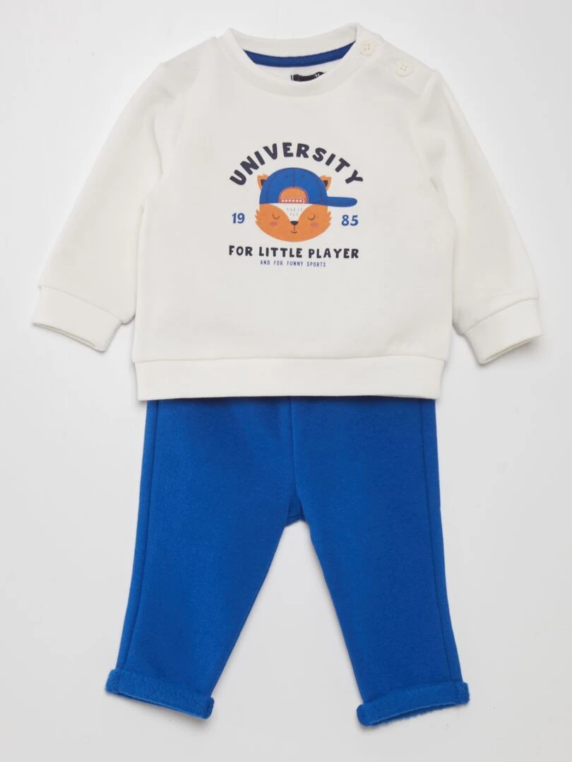 Ensemble jogging sweat + pantalon 2 pièces Blanc/bleu électrique