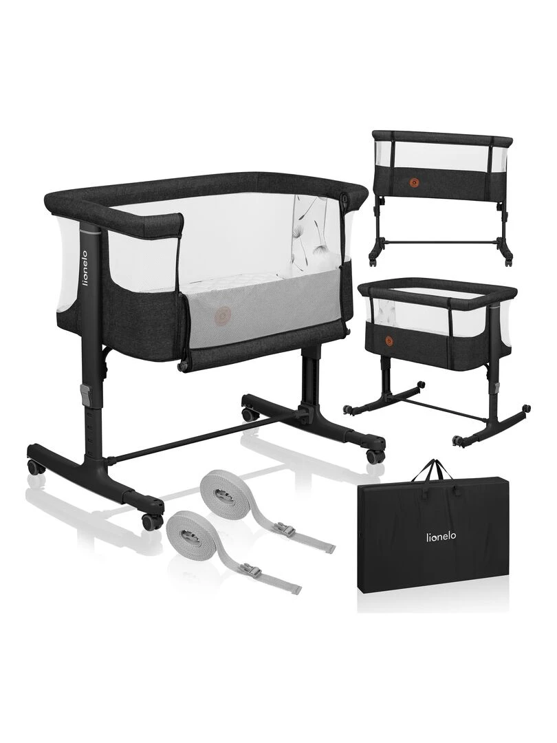 LIONELO Aurora Lit bébé 3en1 Réglable en hauteur et inclinaison Matelas et sac inclus Gris