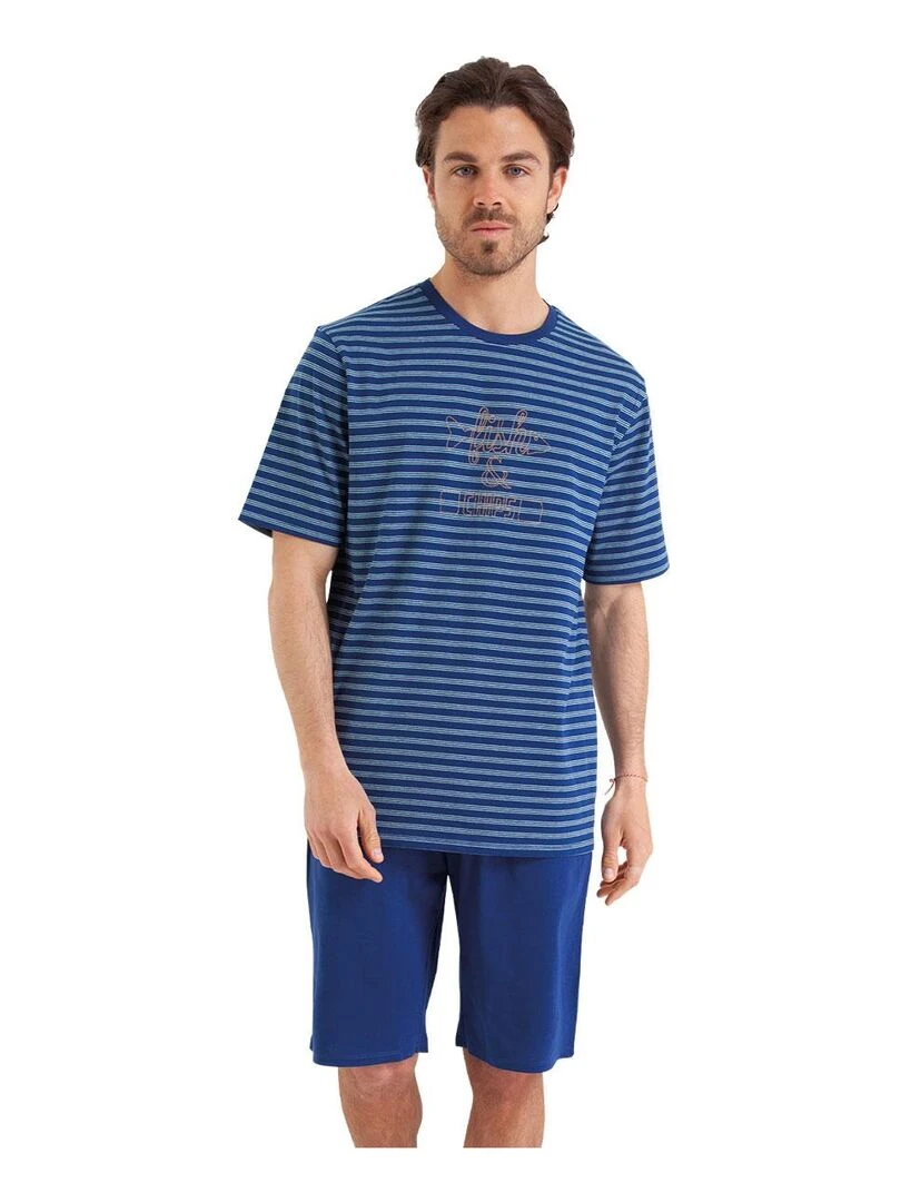 Pyjama court homme Rayures Fish & Chips Bleu Blanc