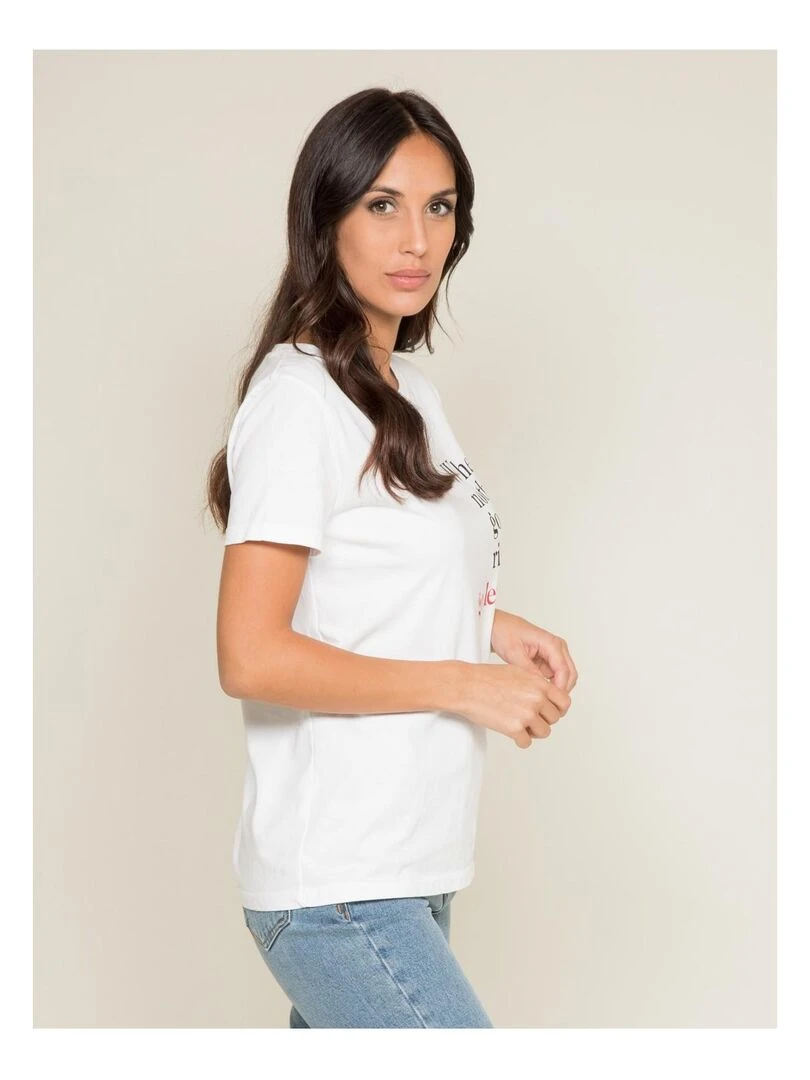 T shirt col rond message FIBEXO   Blanc