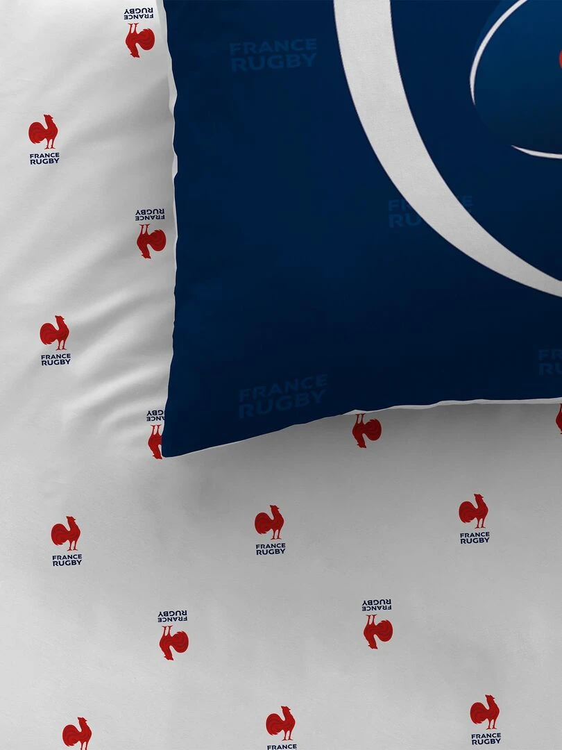 Parure de lit imprimée 100% coton  FRANCE RUGBY BALL   Bleu marine