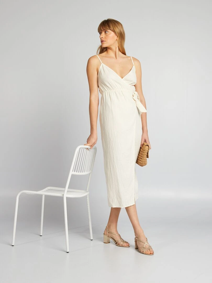 Robe à bretelles en double gaze de coton Beige