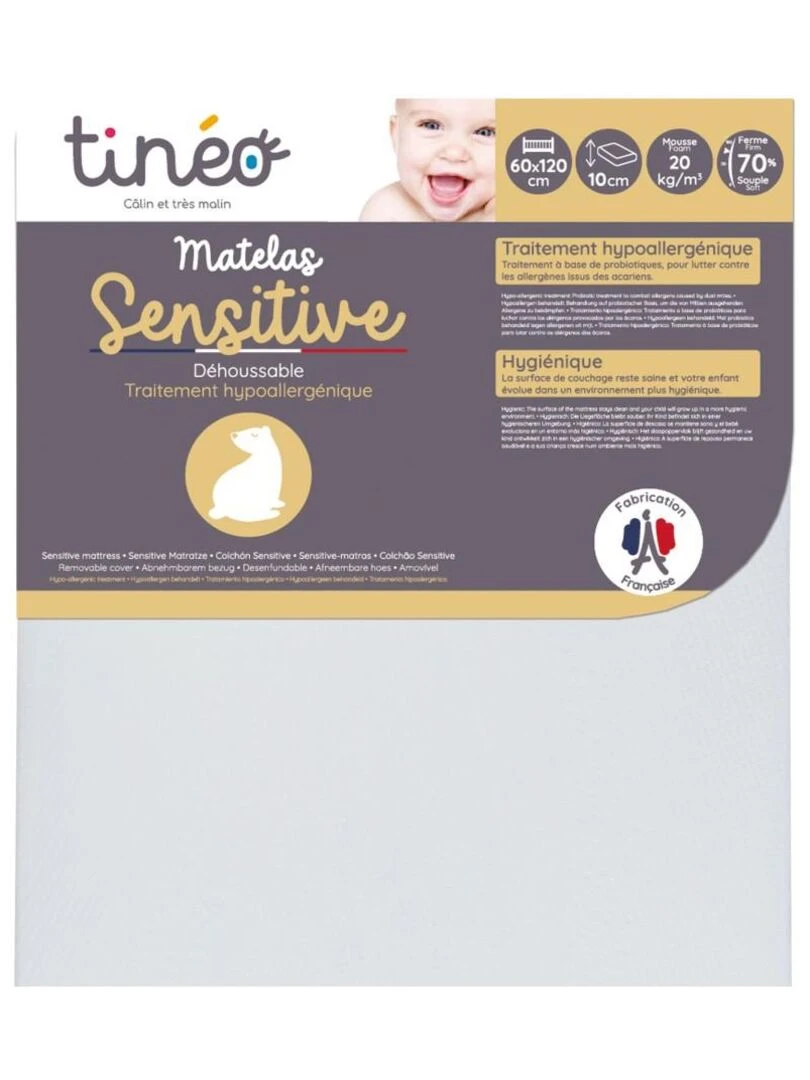 Matelas bébé Sensitive 60 cm x 120 cm x 10 cm Blanc