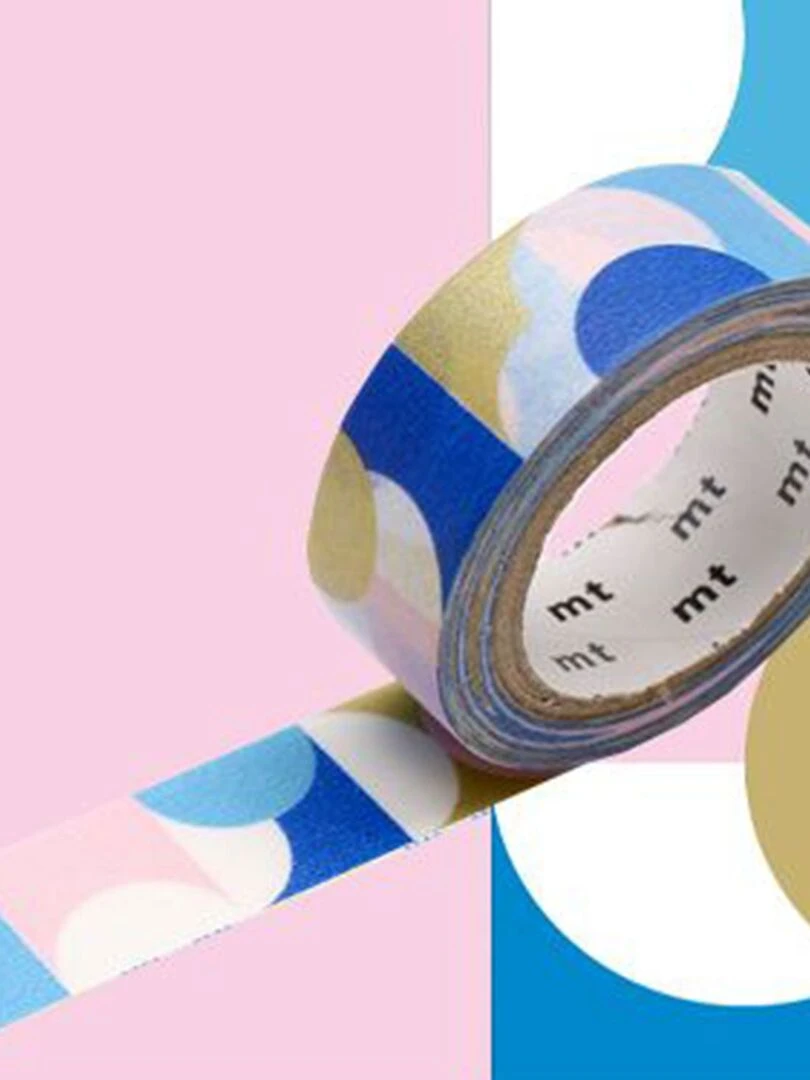 Masking tape demi cercles   Or  rose et bleu   1 5 cm x 7 m   N/A