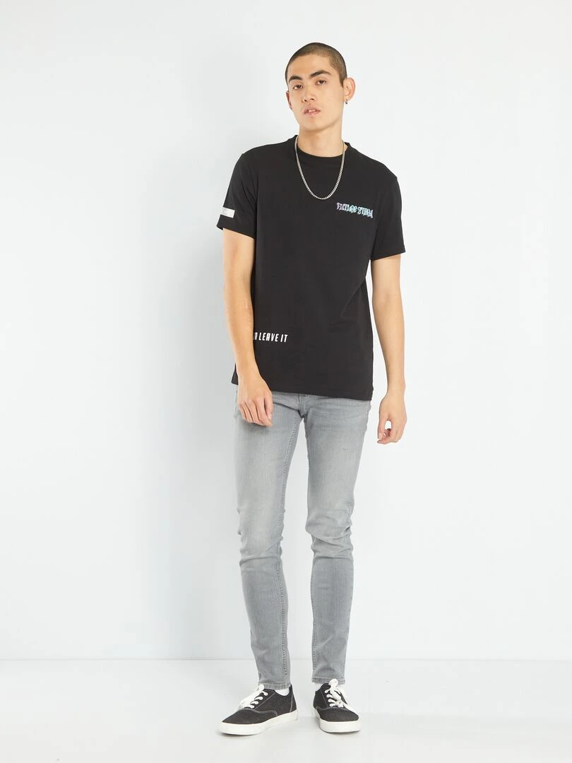 T shirt imprimé à col rond   noir