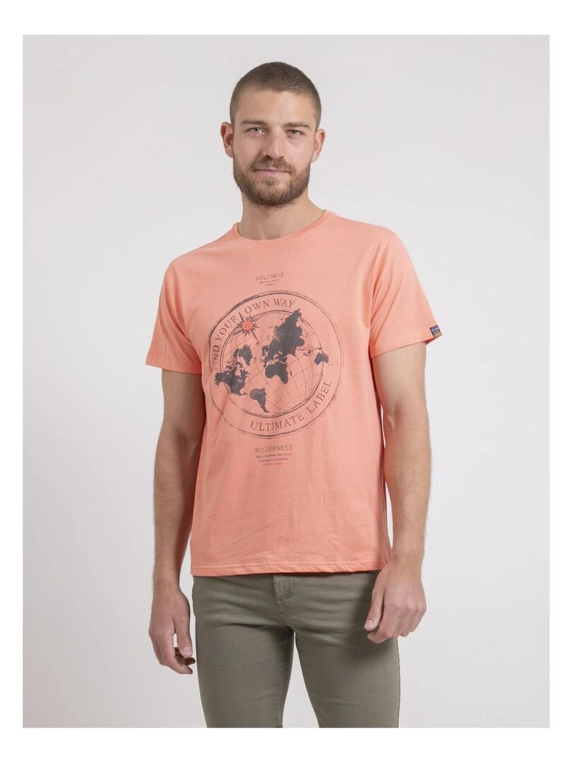 T shirt col rond pur coton NOULAME Orange corail