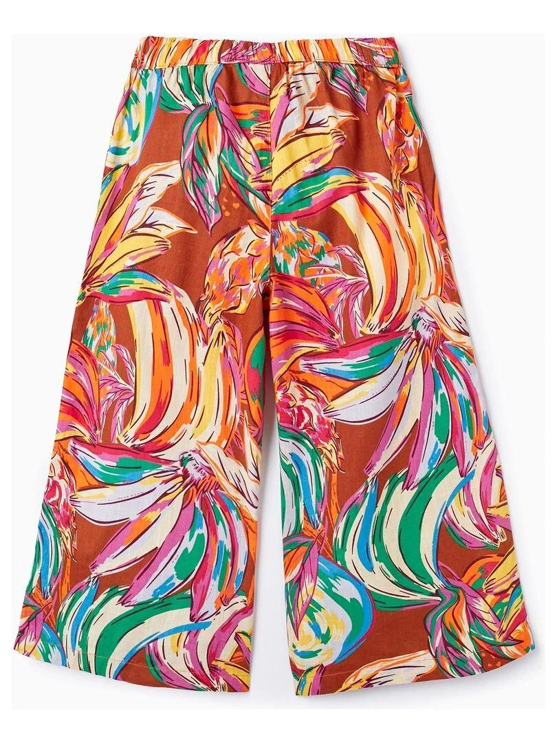 Pantalon Wide Leg avec Motif pour Fille Marron