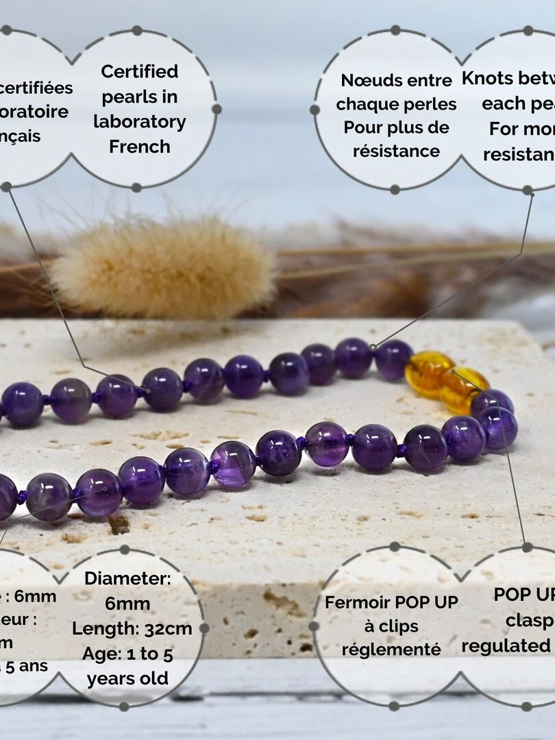 Collier Bébé   Pierres naturelles : Améthyste   Violet