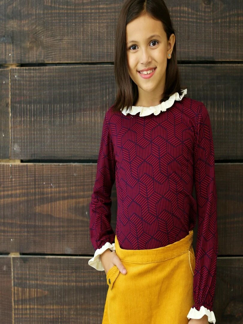 Tee shirt Manches Longues Fille Rouge Bleu CAMILLE 'LA FAUTE A VOLTAIRE' Rouge