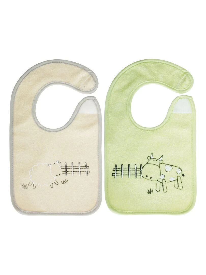 Lot de 2 bavoirs naissance A la ferme Vert