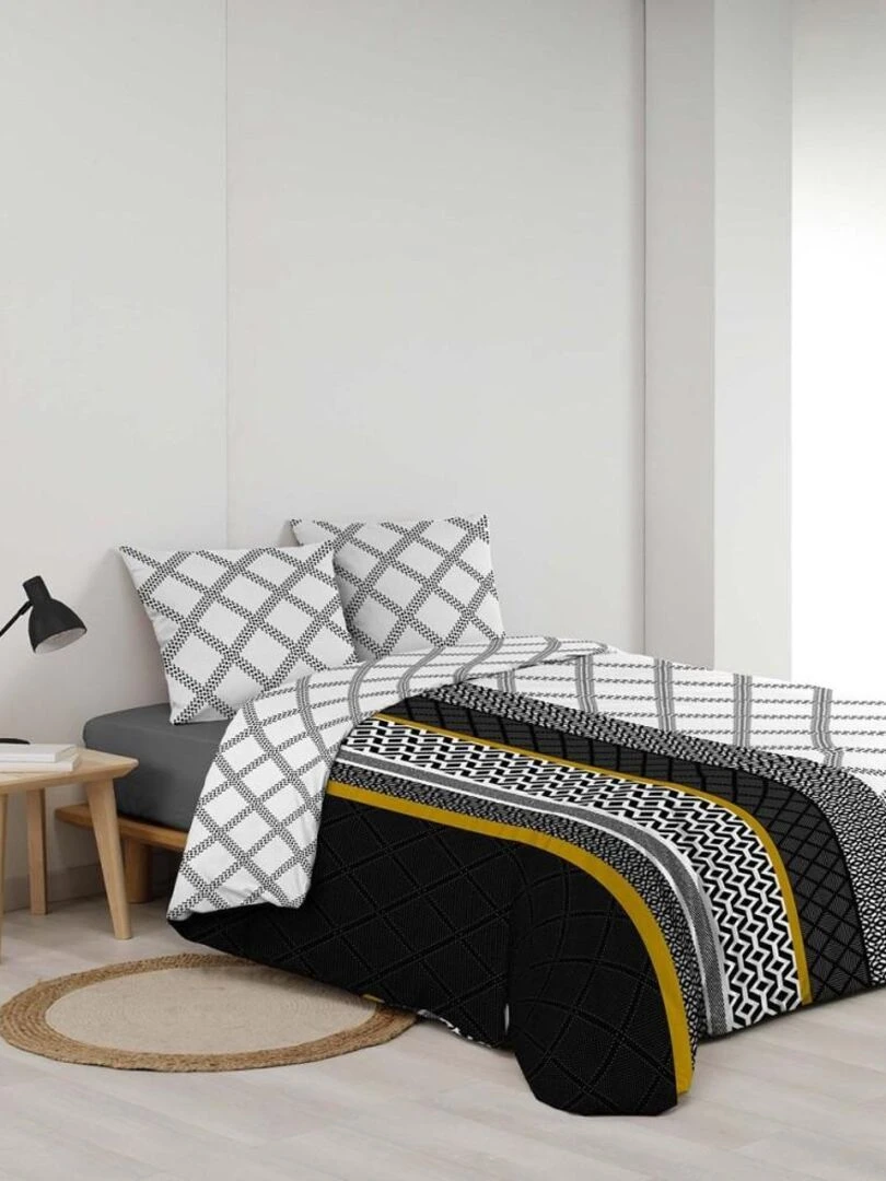 Housse de couette  + taie(s) Dakota coton 57 fils   Noir