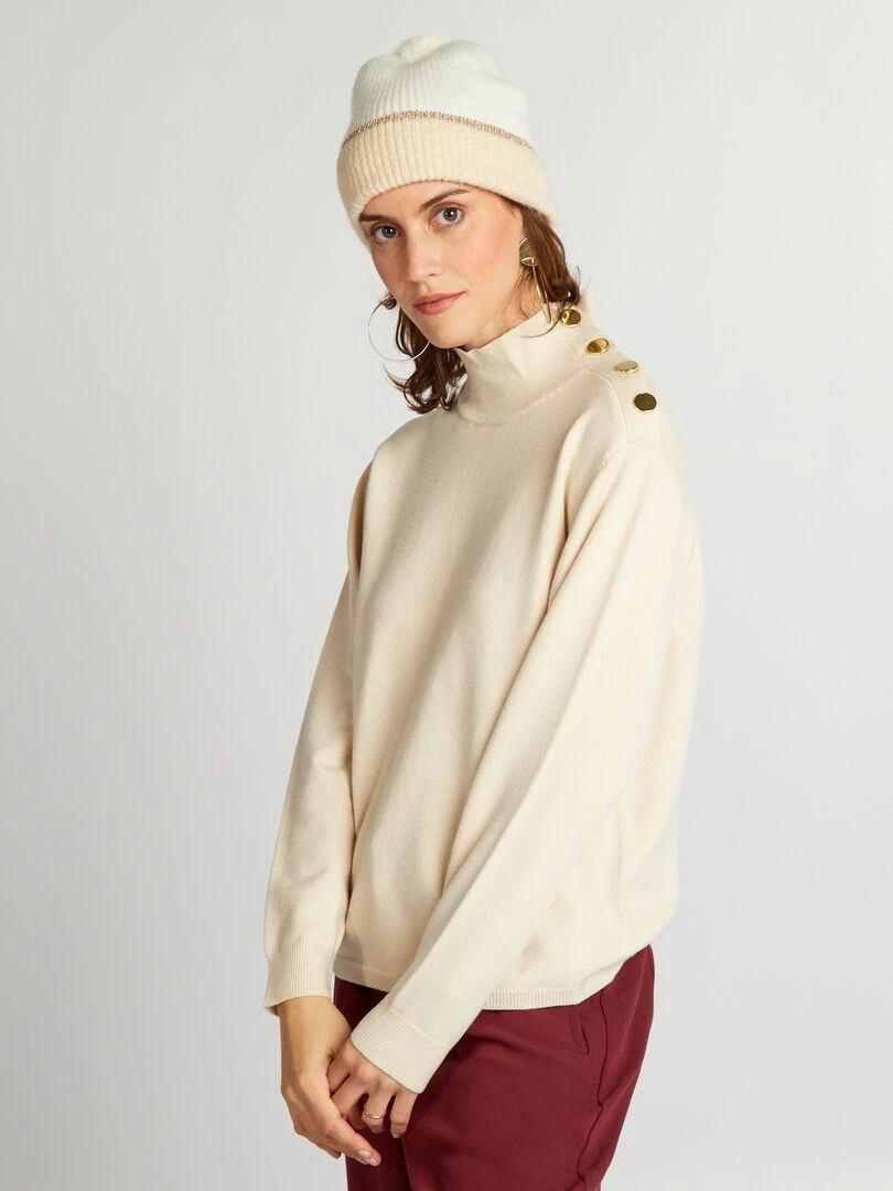 Pull en maille avec boutons fantaisie   Blanc crème