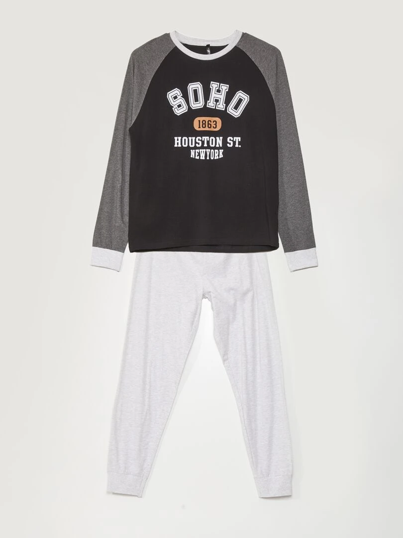 Pyjama en jersey 2 pièces noir/gris