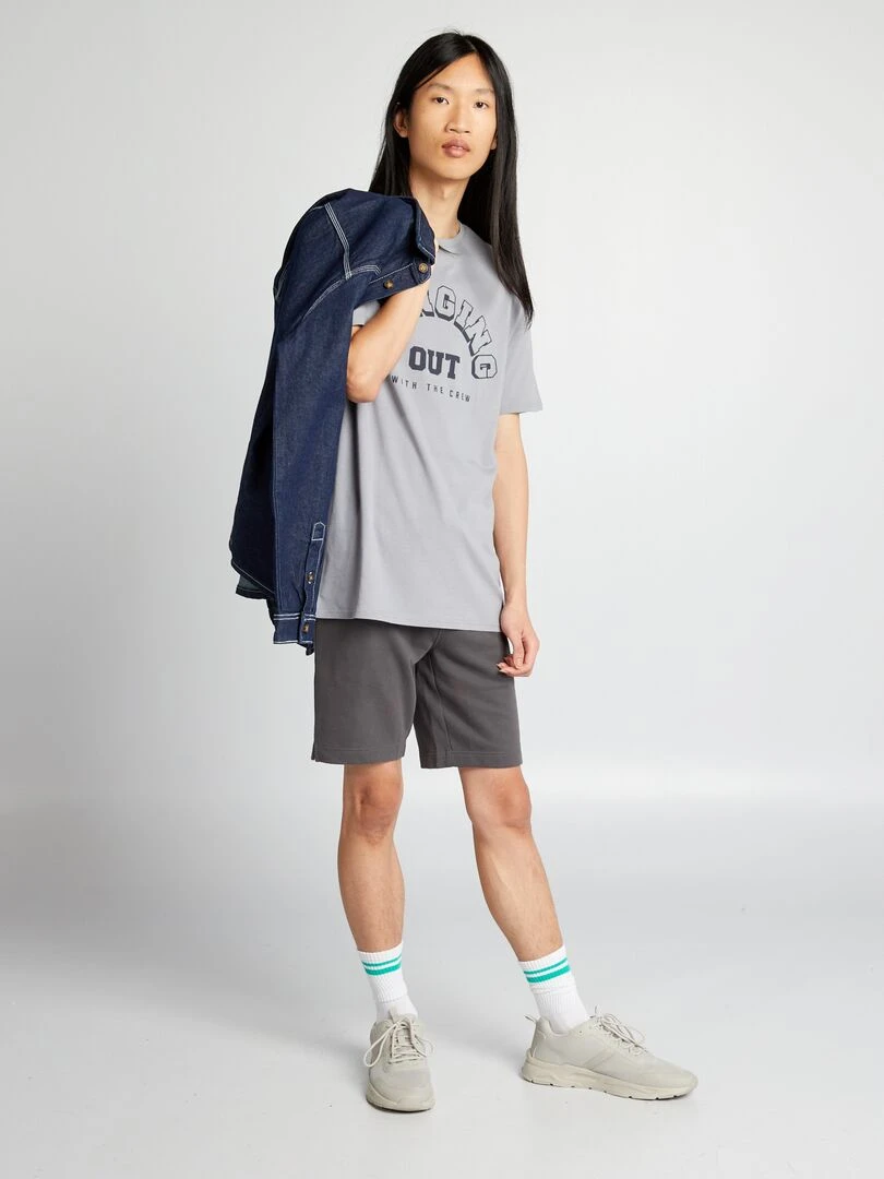 T shirt en jersey à col rond Bleu gris