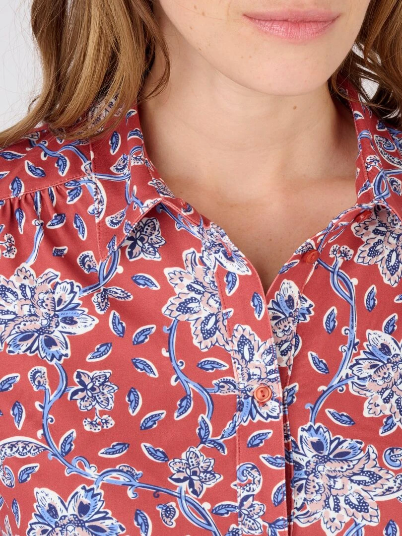 Chemisier fleuri maille chaude Damart Rouge