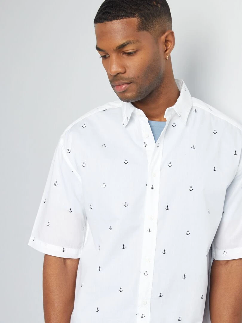 Chemise imprimée à manches courtes   Blanc