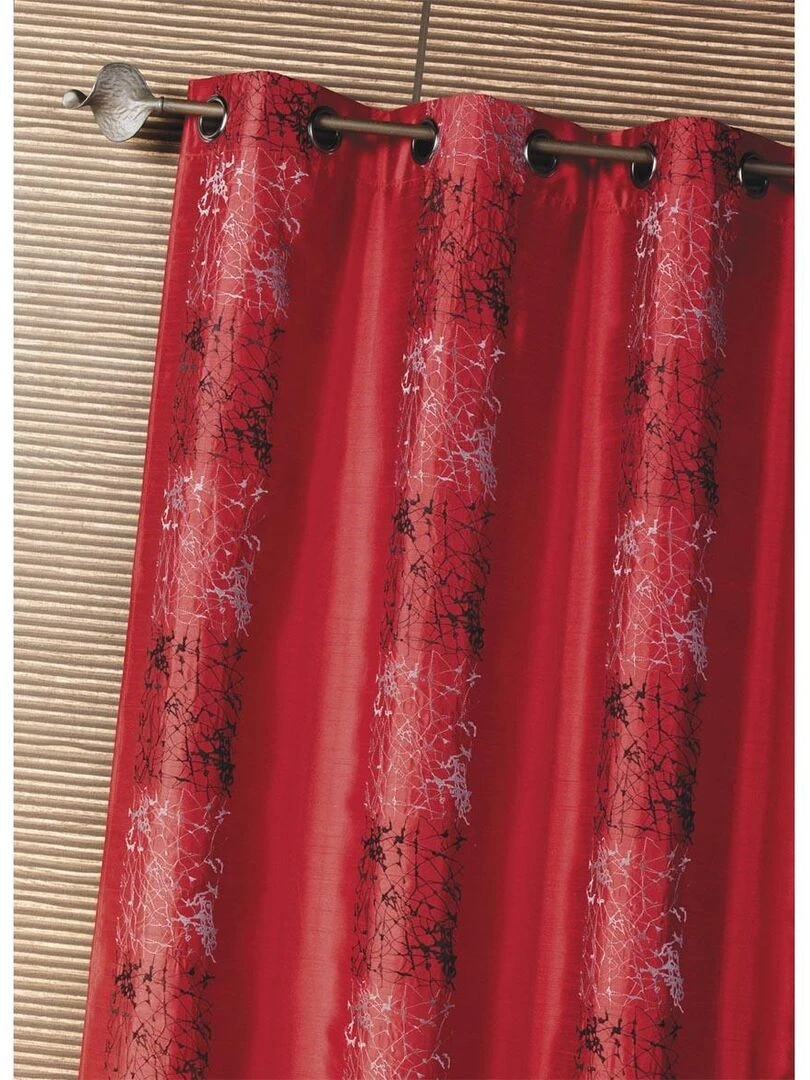 Rideau d'ameublement shantung brodé motif éthnique Rouge brique
