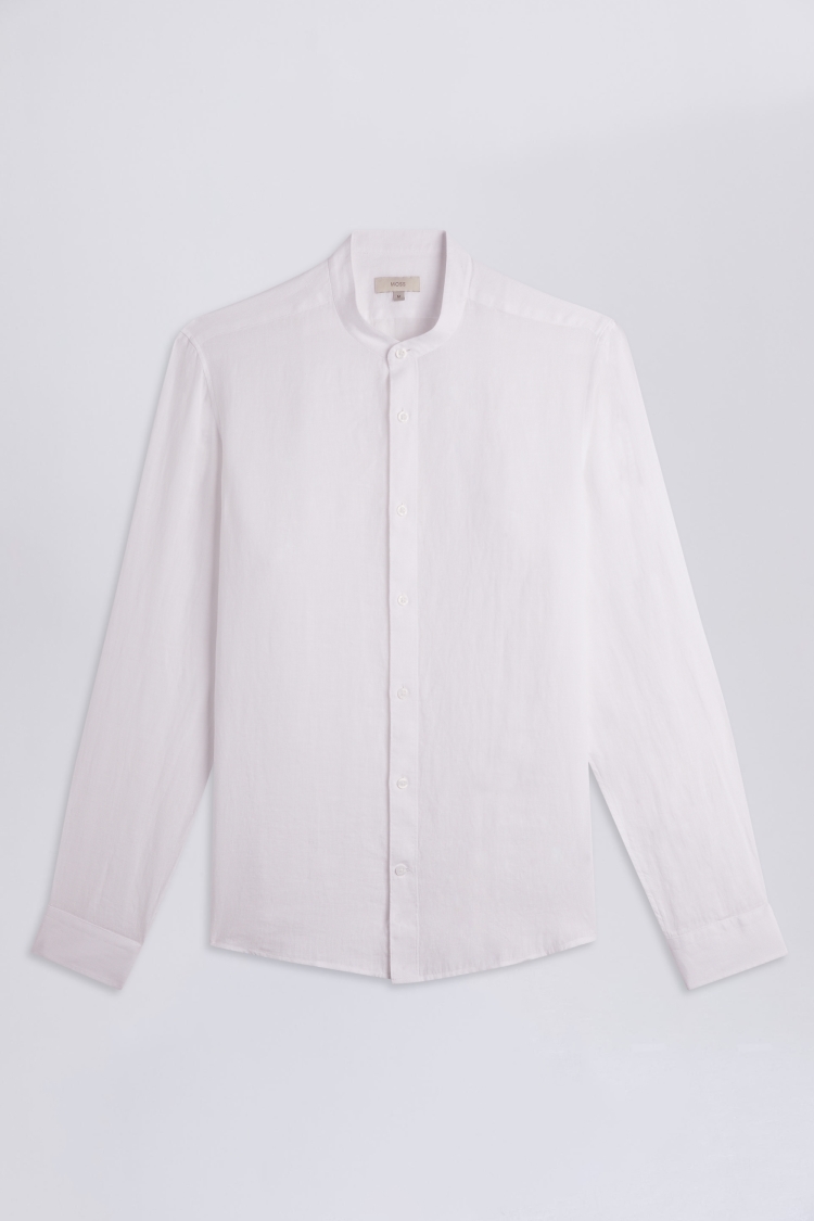 Tailored Fit White Linen Grandad Collar Shirt   Buy Online at Moss