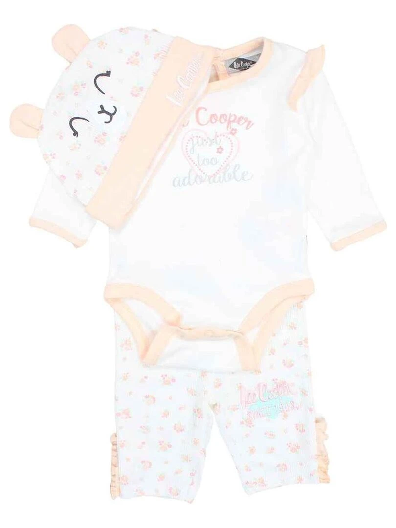 Lee Cooper Ensemble Body pantalon bonnet bébé fille Imprimé Logo Blanc