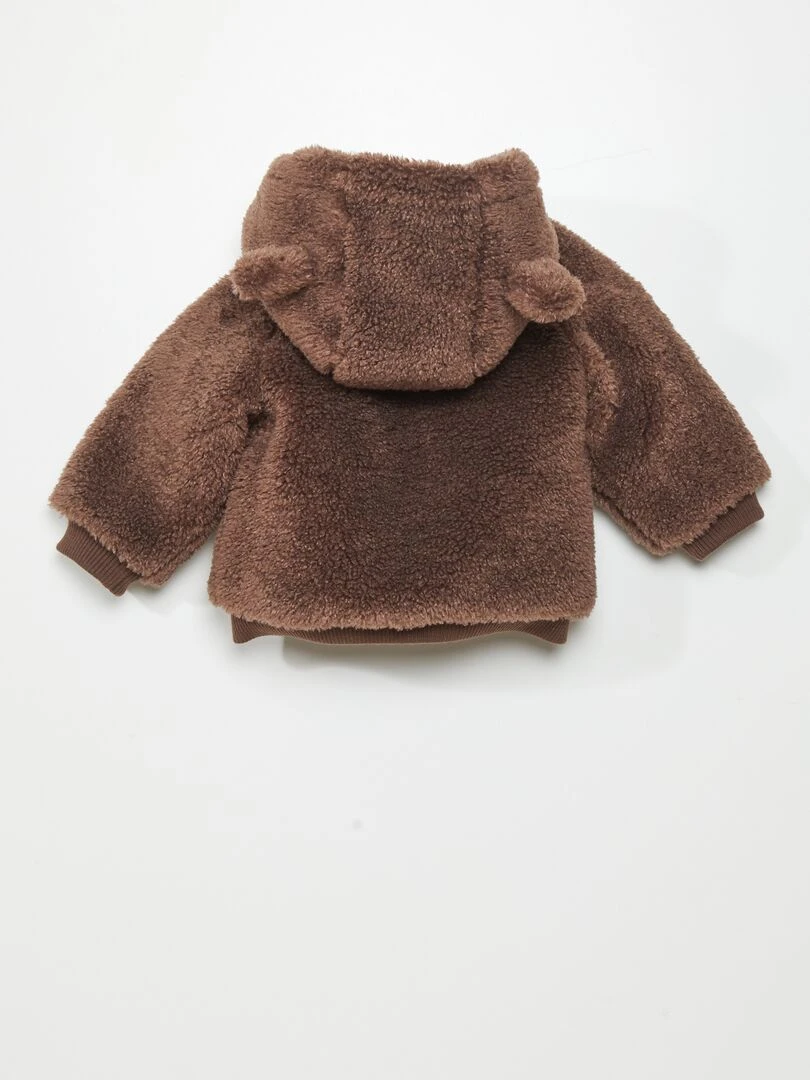 Manteau en sherpa à capuche Marron foncé