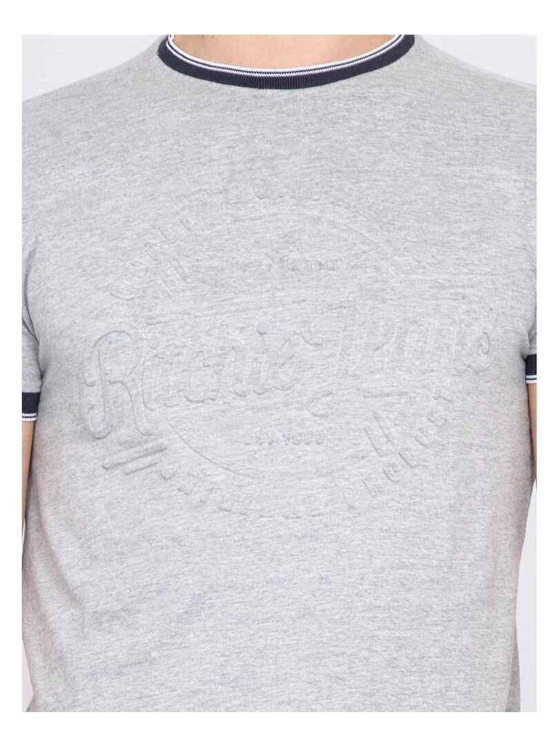 T shirt col rond motifs relief NALOU   Gris