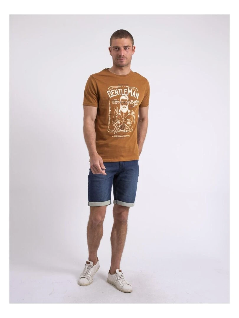 T shirt col rond NAGORI   Marron caramel