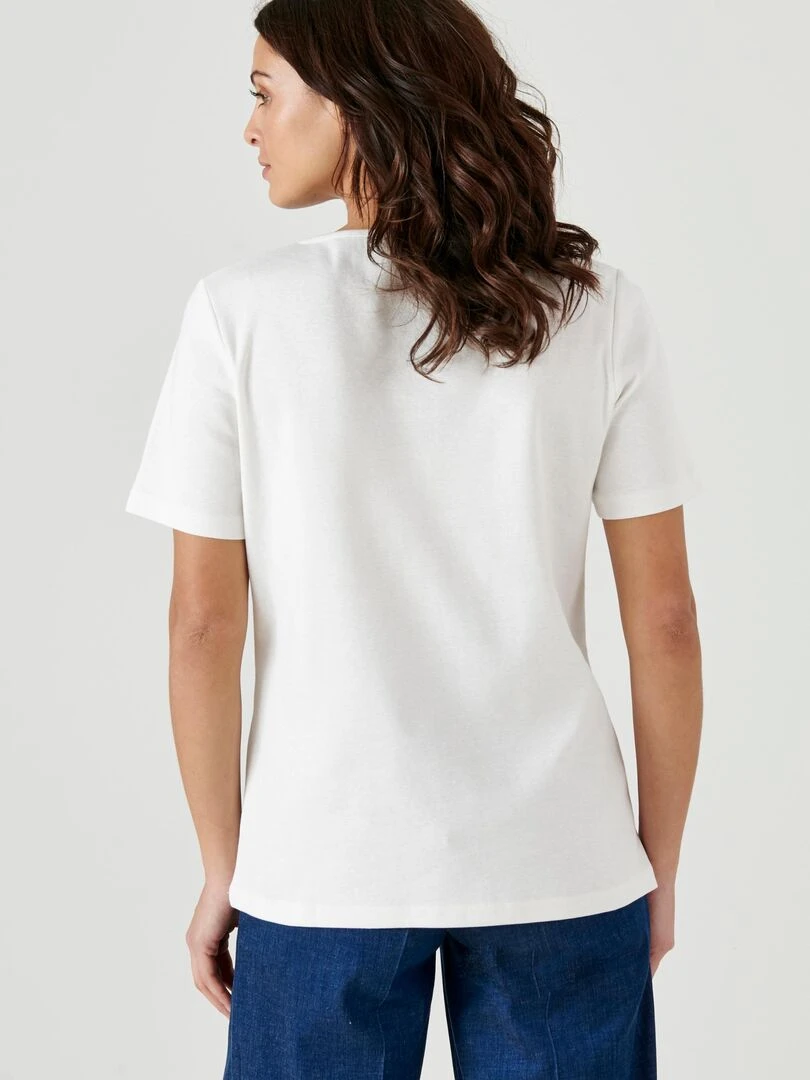 T shirt fine côte pur coton   Damart   Blanc cassé