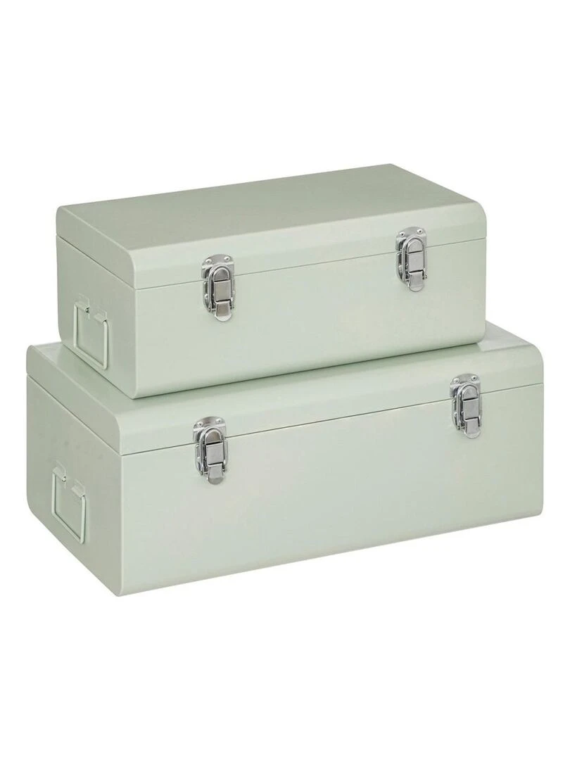 Lot de 2 cantines métal vert forme valise Vert