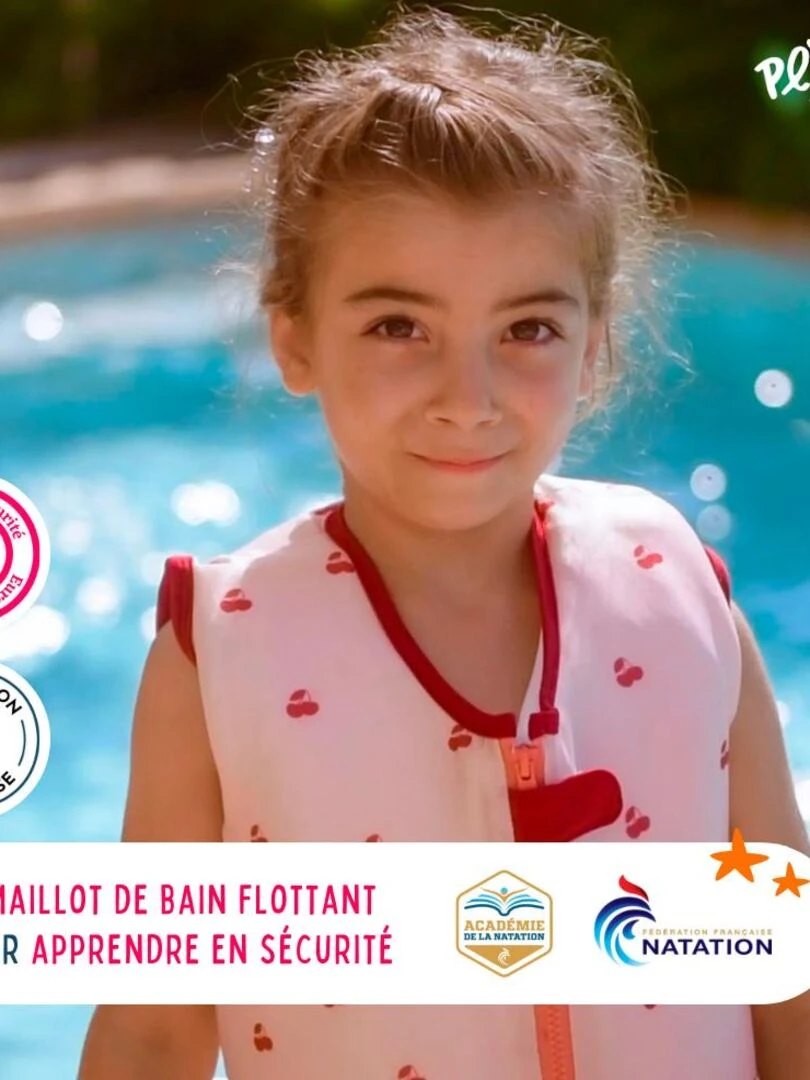Maillot de Bain Cerise Enfant avec Flotteurs Accessoire de Natation Fille Rose pâle