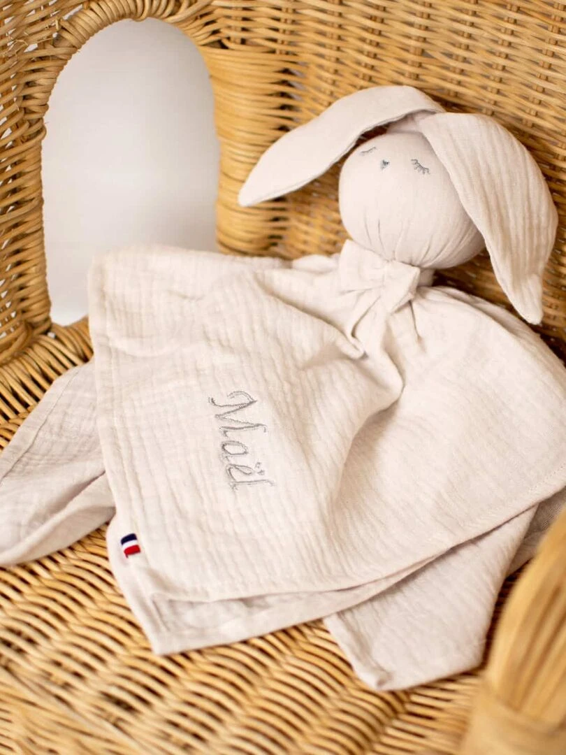 Doudou plat Lapin personnalisable  Jeanne   Beige