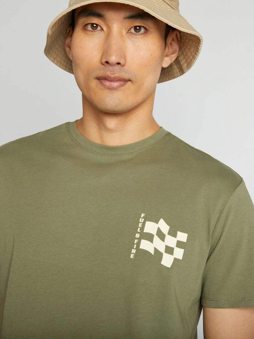 T shirt imprimé à col rond Kaki