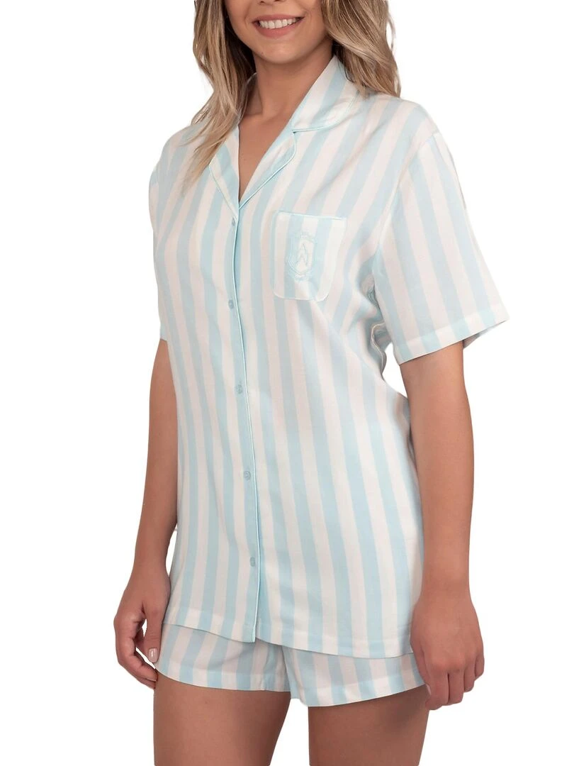 Pyjama chemise short Classic Stripes bleu   Bleu