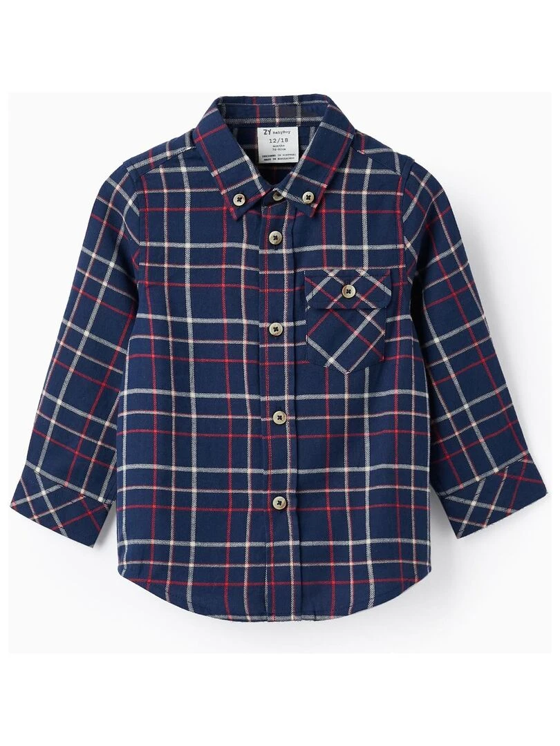 Chemise à carreaux en coton pour bébé garçon manches longues NOËL Bleu foncé