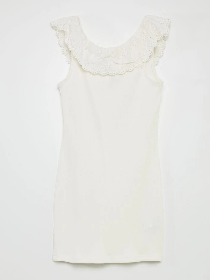 Robe côtelée avec large col brodé blanc