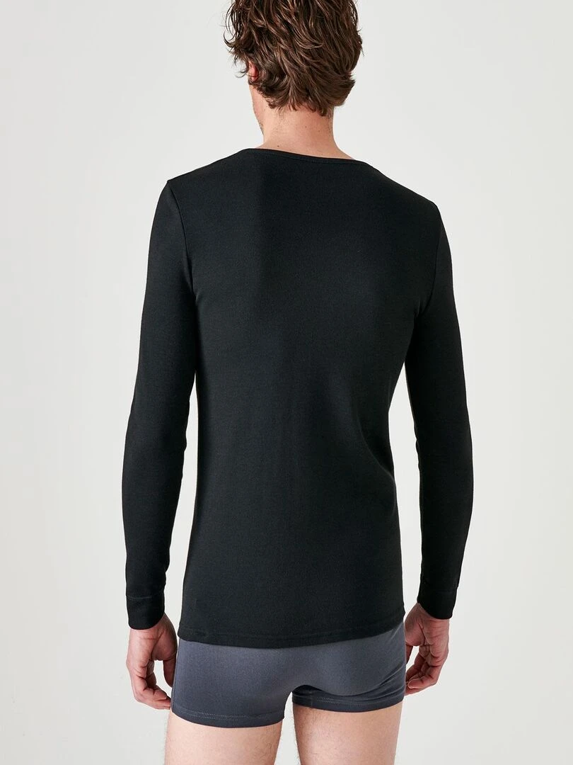 T shirt col V  maille interlock Thermolactyl   Damart   Noir