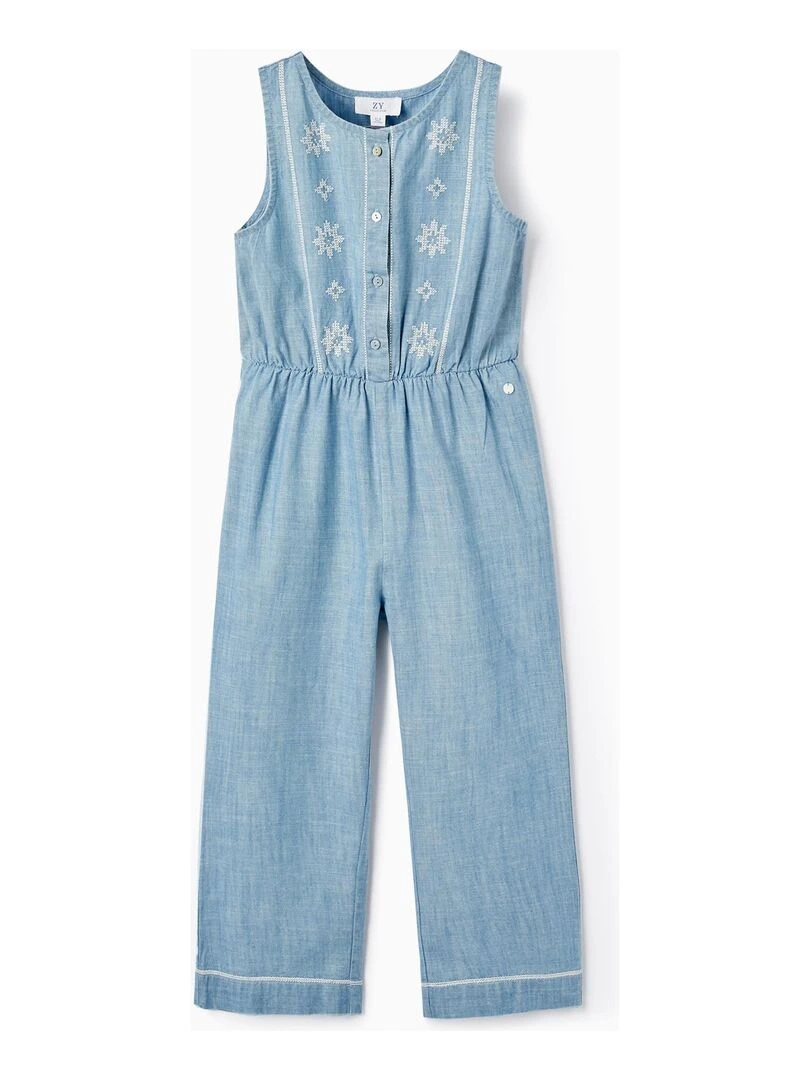 Salopette en Jean en Coton avec Broderies pour Fille ATLANTIC COMPANY Bleu