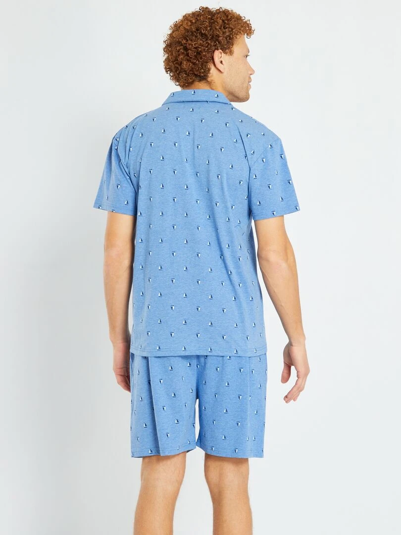 Pyjama court avec ouverture boutonnée 2 pièces Bleu
