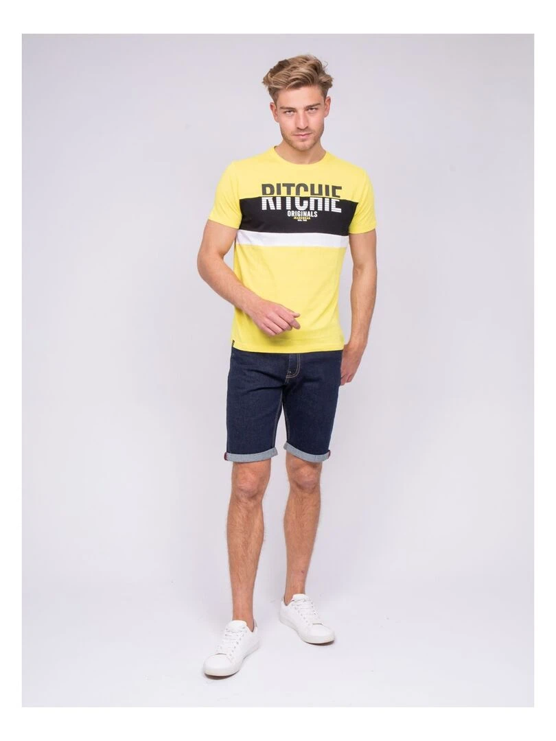 T shirt col rond pur coton NIMALO   Jaune