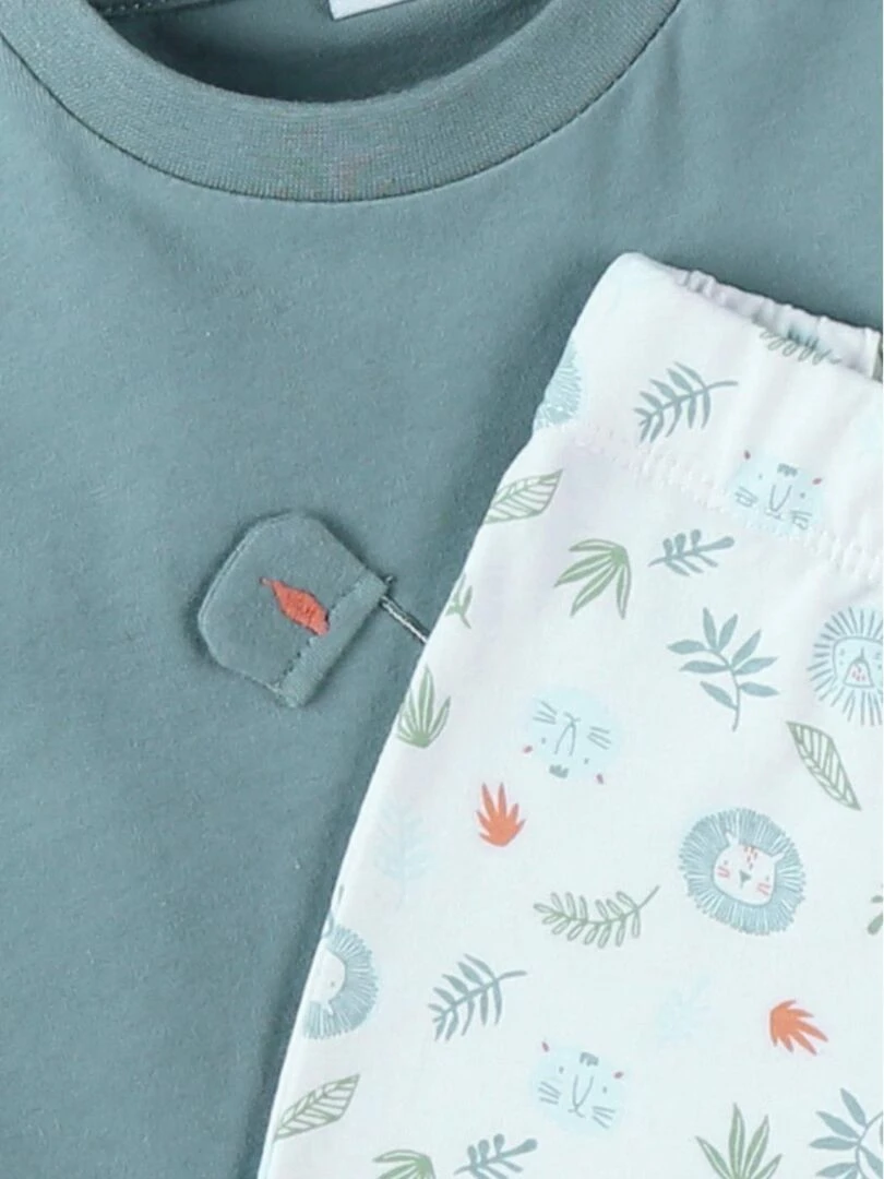 Pyjama 2 pièces léopard en jersey  sauge/écru   Noukie's   Blanc