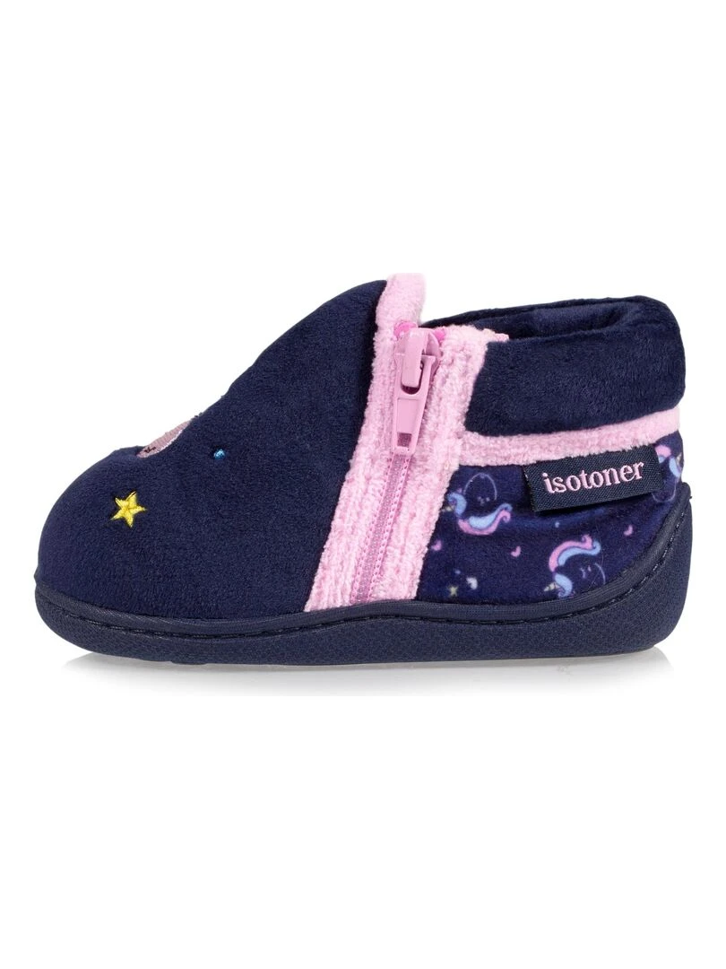 Chaussons bottillons zip Bébé Licorne   Bleu marine