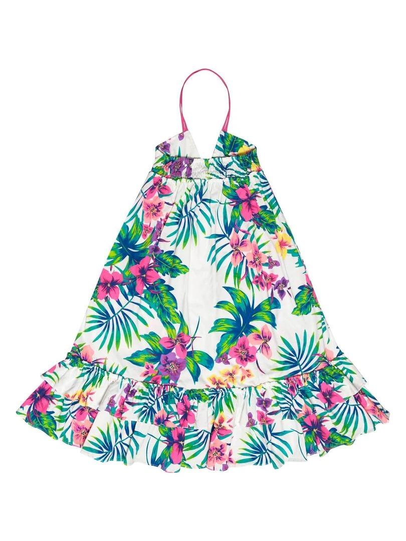 Robe longue     à fleurs   HAWAÏ   'LA FAUTE A VOLTAIRE'   Blanc Rose Bleu
