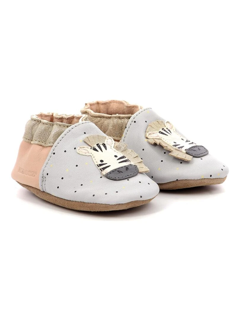 Chaussons Cuir Cute Zebra Gris