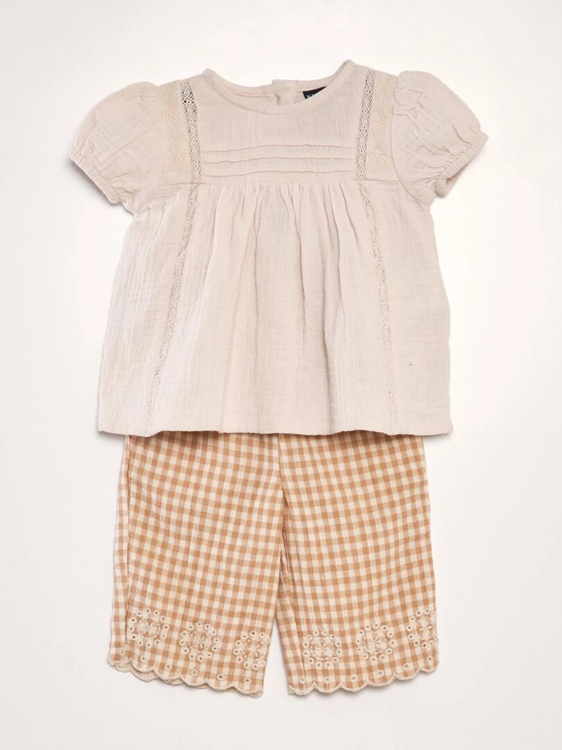 Ensemble blouse + pantalon Beige